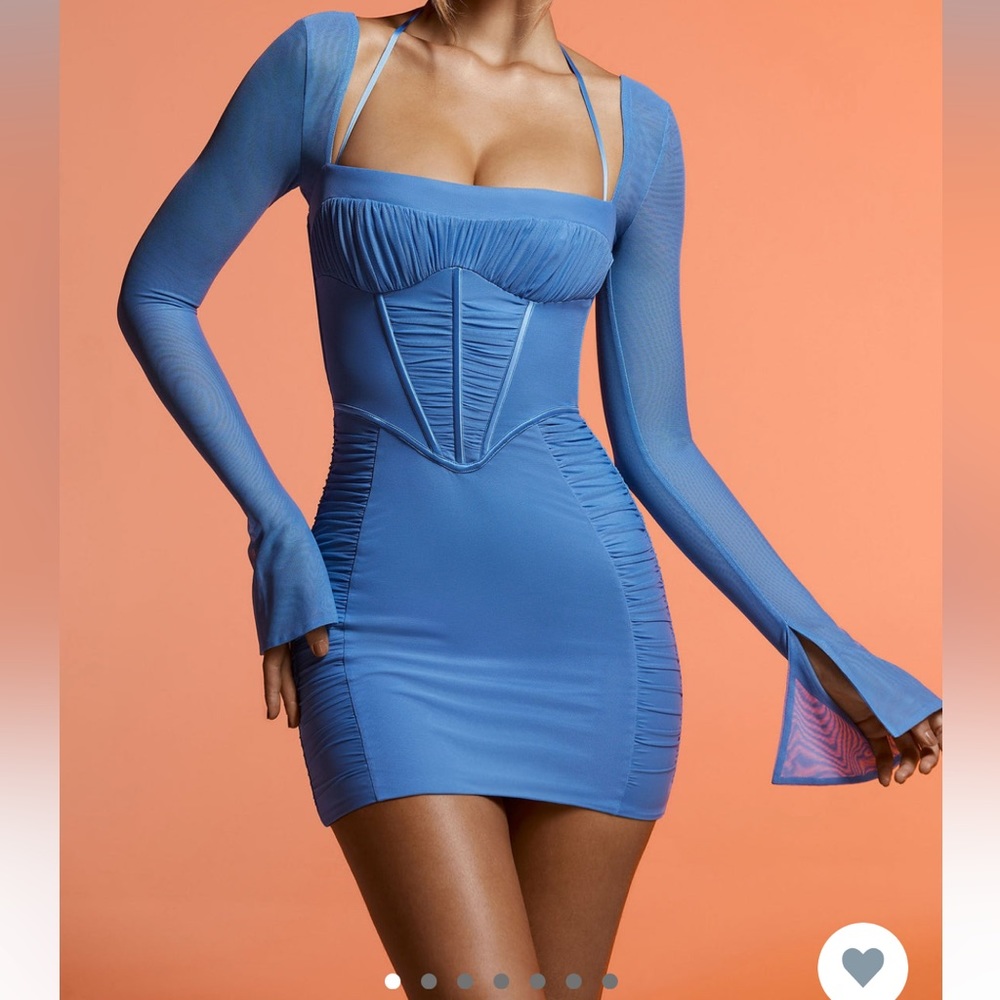 Oh Polly long sleeve rushed mini dress in blue